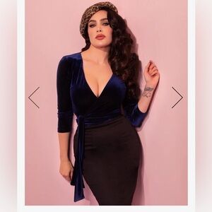 Blue velvet wrap top